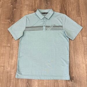 TravisMathew Golf Polo Shirt Mens Medium Blue Gray Striped Performance